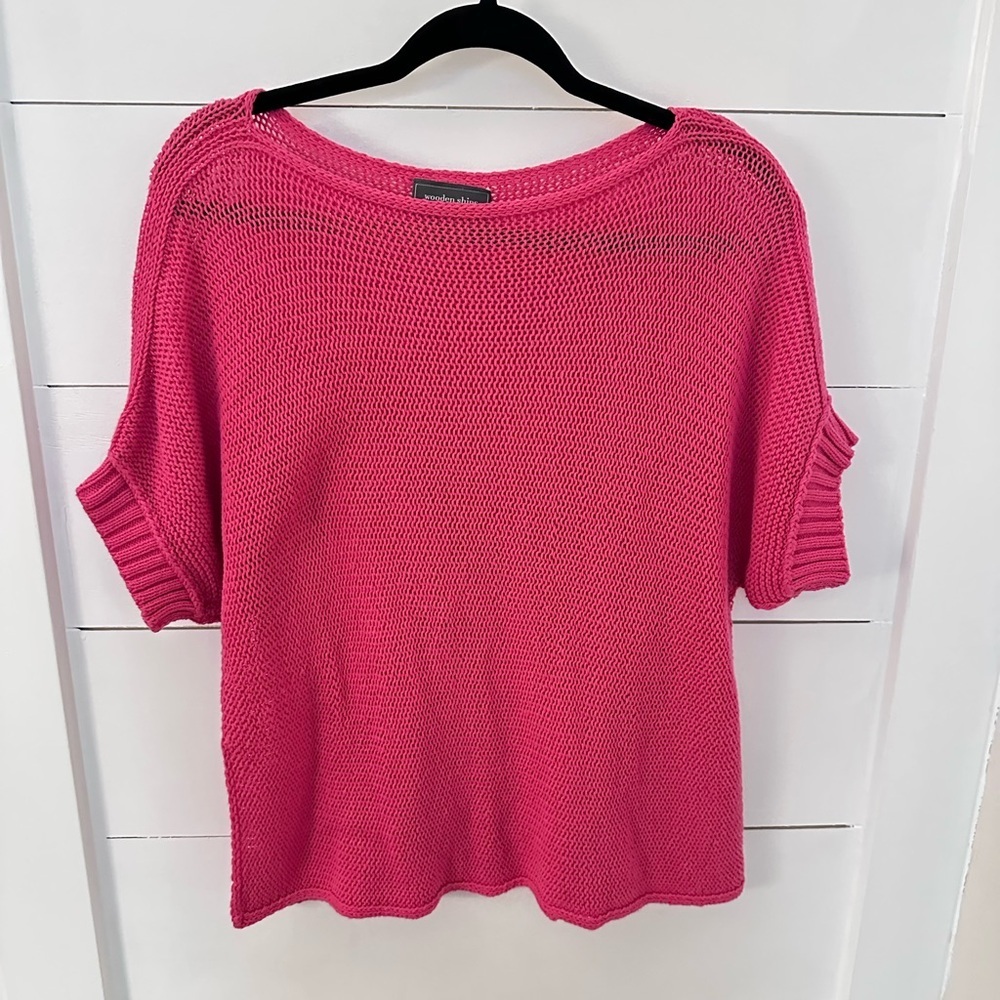 WOODEN SHIPS S/M Open Knit pink cap sleeve cotton blend lightweight sweater boho